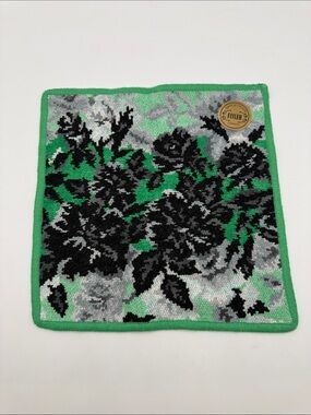 Feiler Green Floral Chenille Square Towel/Face cloth/ handkerchief /100 cotton
